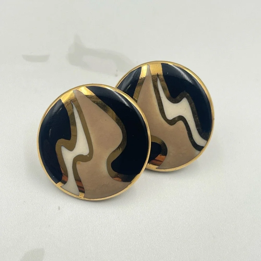 Vintage VTG Gold Tone‎ Dangle Earrings Long Bar Clear Stone Evil Eye Teardrop